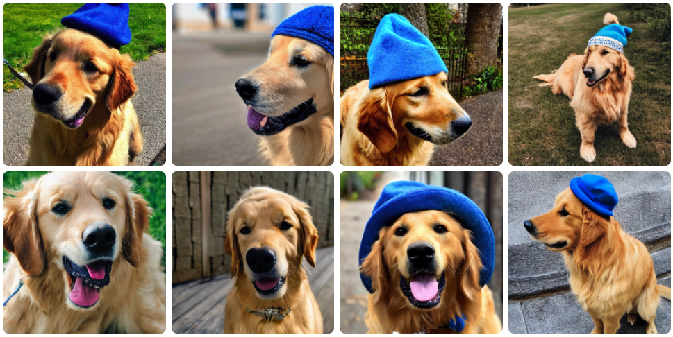 A dog with a hat, golden retriever
